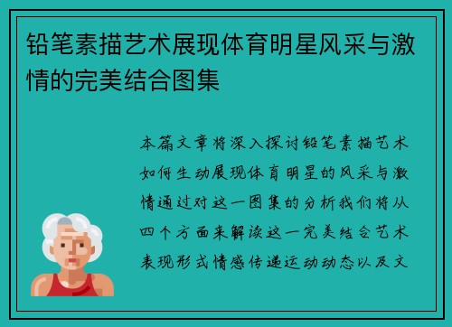 铅笔素描艺术展现体育明星风采与激情的完美结合图集